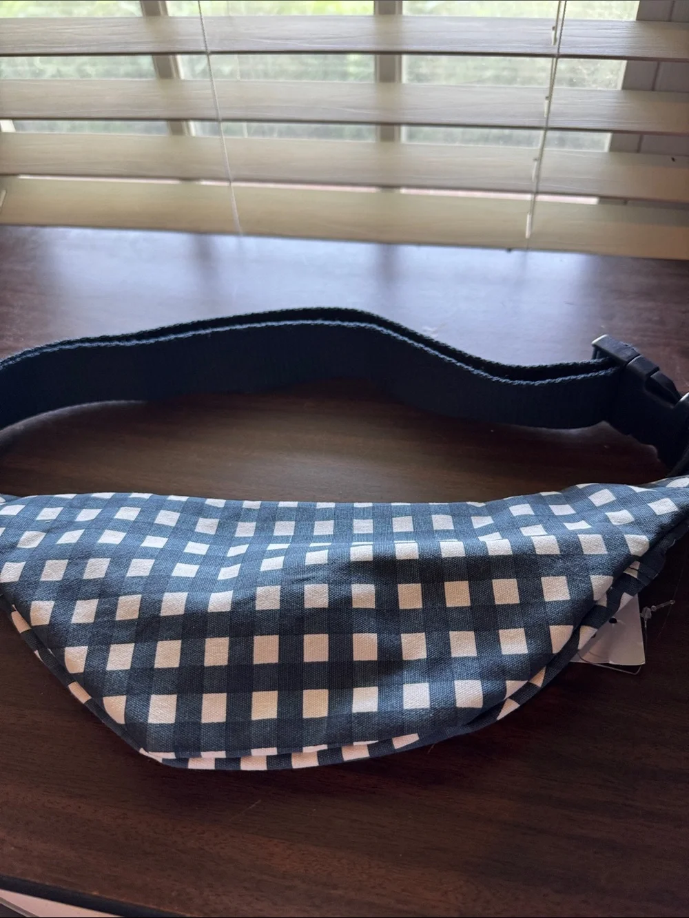 J. Crew Navy and Cream Gingham Chain-Trim Waist Bag